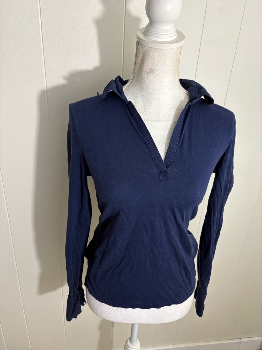 Vintage Aeropostale Navy V-Neck Long Sleeve Polo Top